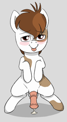 Size: 691x1261 | Tagged: explicit, artist:heretichesh, balls, blushing, colt, earth pony, foal, foalcon, g4, horsecock, imported from derpibooru, male, mlem, nudity, penis, pipsqueak, pony, precum, presenting, silly, solo, solo male, tongue out