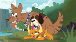 Size: 8000x4500 | Tagged: explicit, artist:metalhead97, ahegao, all fours, bestiality, collar, commission, dog, doggy style, dragon, eyes closed, female, femsub, foalcon, from behind, g4, humping, imported from derpibooru, interspecies, male, multiple heads, open mouth, orthros, penetration, sex, show accurate, show accurate porn, smolder, smolthros, straight, submissive, sweet feather sanctuary, tongue out, two heads, vaginal, vaginal secretions