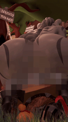 Size: 300x534 | Tagged: explicit, artist:indigosfmworks, 3d, animated, anthro, armor, bouncing, censored, female, foalcon, gif, imported from derpibooru, knight, male, size difference, source filmmaker, straight, zebra