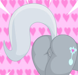 Size: 1273x1232 | Tagged: explicit, artist:lil miss jay, silver spoon, abstract background, butt, butt only, cutie mark, earth pony, edit, female, foalcon, g4, heart, human vulva, human vulva on pony, imported from derpibooru, nudity, plot, pony, silverbutt, solo, solo female, tail, vaginal secretions, vulva