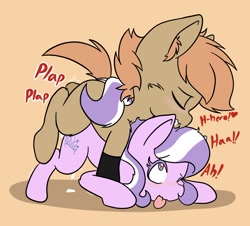 Size: 1508x1365 | Tagged: explicit, artist:steelsoul, diamond tiara, oc, oc:himmel, ambiguous penetration, ass up, canon x oc, colt, colt on filly, cum, cumming, earth pony, face down ass up, female, filly, foal, foalcon, g4, heart eyes, imported from derpibooru, male, plap, pony, sex, sex noises, simple background, straight, straight shota, wingding eyes