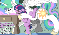 Size: 2700x1604 | Tagged: explicit, artist:mackstack, princess celestia, twilight sparkle, abdominal bulge, age difference, ahegao, alicorn, anatomically incorrect, balls, big balls, big penis, blushing, classroom, clitoris, creampie, crying, cum, cum pool, cumming, dialogue, doggy style, dripping, dripping cum, drool, drool string, ear fluff, excessive cum, eyes closed, eyes rolling back, female, femsub, filly, filly on mare, filly twilight sparkle, floppy ears, foal, foalcon, frog (hoof), from behind, futa, futa on female, futa on filly, futa princess celestia, futadom, g4, gritted teeth, happy, horsecock, imported from derpibooru, incorrect leg anatomy, intersex, ketchup vein, large penetration, lidded eyes, low hanging fruit, makeup, mare, nose wrinkle, nudity, open mouth, penetration, penis, pony, principal and student, raised leg, rough sex, running makeup, sex, sex education, ship:twilestia, shipping, shivering, size difference, smiling, spread legs, spread wings, spreading, submissive, sweat, table, tears of joy, tears of pleasure, tongue out, twisub, underhoof, unicorn, unicorn twilight, vaginal, vein, vein bulge, veiny cock, vulva, wing fluff, wingboner, wings, younger