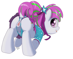 Size: 4012x3242 | Tagged: explicit, artist:salemcat, oc, oc:zippi, anus, ass up, butt, clitoris, clothes, crotchboobs, dock, face down ass up, female, filly, foal, foalcon, implied tail hole, imported from derpibooru, leotard, looking at you, looking back, looking back at you, nipples, nudity, oc only, open clothes, plot, pony, presenting, rear view, solo, solo female, teats, unicorn, vulva, vulvar winking, zipper