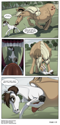 Size: 2000x4150 | Tagged: explicit, artist:moonhoek, applejack, comic:apple acres assault, abdominal bulge, alternate version, applejack's hat, belly, big belly, colored sketch, colt, colt prey, comic, cowboy hat, dialogue, drool, drool string, earth pony, erection, female, female pred, female predator, filly, filly prey, foal, foalcon, full body, g4, hat, hoers, horsecock, imported from derpibooru, male, mare pred, mare predator, maw, mouth, multiple prey, nudity, oral vore, penis, petunia paleo, pipsqueak, pony, predajack, predator, predator vs prey, prey, running, running away, scared, sweet apple acres, teeth, text, tongue out, unwilling prey, vore