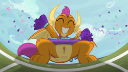 Size: 8000x4500 | Tagged: explicit, artist:metalhead97, 2 4 6 greaaat, anus, cheering, cheerleader, cheerleader outfit, cheerleader smolder, clitoris, clothes, confetti, dragon, dragoness, female, field, fisheye lens, fisheye perspective, foalcon, g4, happy, imported from derpibooru, my little pony: friendship is magic, nudity, panties, panty shot, perspective, pom pom, show accurate, show accurate porn, skirt, smiling, smolder, smolderriere, solo, solo female, underass, underwear, upskirt, vulva