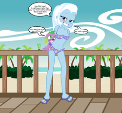 Size: 1009x937 | Tagged: questionable, artist:kingdark0001, artist:phucknuckl, spike, bikini, breasts, cameltoe, clothes, dialogue, dog, equestria girls, female, foalcon, g4, hundreds of users filter this tag, implied bestiality, imported from derpibooru, male, sandals, ship:spixie, shipping, show accurate, show accurate porn, spike the dog, straight, swimsuit, trixie