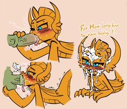 Size: 1209x1036 | Tagged: explicit, artist:soulcentinel, blowjob, blushing, cropped, cum, cum in mouth, deepthroat, dragon, facial, female, foalcon, fondling, g4, horsecock, imported from derpibooru, limited palette, nudity, offscreen character, oral, penis, sex, smolder, soft color, solo, solo female, throat bulge