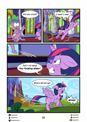 Size: 1731x2418 | Tagged: explicit, artist:amaichix, spike, twilight sparkle, comic:lust in a glass, alicorn, comic, dialogue, dragon, erection, foalcon, g4, imported from derpibooru, nudity, open mouth, penis, pony, tongue out, winged spike, wings