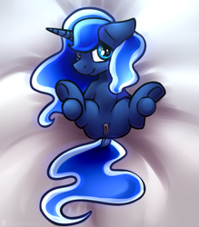 Size: 2622x3000 | Tagged: explicit, artist:cornelia_nelson, princess luna, alicorn, anatomically correct, female, filly, foal, foalcon, g4, high res, imported from derpibooru, looking at you, lying down, nudity, on back, pony, presenting, sketch, smiling, solo, solo female, vulva