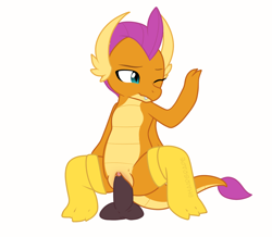 Size: 1413x1231 | Tagged: explicit, artist:hairgrape, clothes, dead source, dildo, dildo sitting, dragon, dragoness, female, foalcon, g4, imported from derpibooru, insertion, nudity, sex toy, show accurate, show accurate porn, simple background, smolder, sock fetish, socks, solo, solo female, squatting, vagina, vaginal insertion, vulva, white background