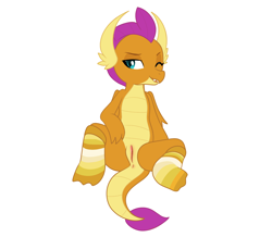 Size: 1413x1231 | Tagged: explicit, artist:hairgrape, anus, clothes, dead source, dragon, dragoness, female, foalcon, g4, imported from derpibooru, nudity, one eye closed, show accurate, show accurate porn, simple background, sitting, smolder, sock fetish, socks, solo, solo female, spread legs, spreading, striped socks, vagina, vulva, white background, wink