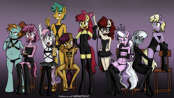 Size: 1920x1080 | Tagged: questionable, artist:anibaruthecat, apple bloom, diamond tiara, scootaloo, silver spoon, sweetie belle, comic:gang bangerz, adorasexy, anthro, armpits, banned from derpibooru, bdsm, bloomdom, bodysuit, boots, bow, chair, clothes, collar, color edit, colored, colt, comic, corset, cute, cutie mark crusaders, dinky hooves, dominatiara, dominatrix, earth pony, edit, evening gloves, female, filly, fishnet stockings, fishnets, foal, foalcon, g4, glasses, gloves, hair bow, hand, hooves, imported from derpibooru, imported from twibooru, latex, leather, legwear, lolicon, long gloves, male, paddle, pegasus, pencil, ruby pinch, scootadom, sex toy, sexy, shoes, shotacon, silverdom, skirt, snails, snips, socks, sweetiedom, thigh highs, twist, underage, unguligrade anthro, unicorn, wallpaper, wallpaper for the fearless, whip