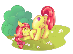 Size: 2432x1798 | Tagged: explicit, artist:ei-ch, apple bloom, ass up, bloom butt, bush, butt, crotchboobs, cute, cutie mark, earth pony, face down ass up, female, filly, flower, foal, foalcon, g4, grass, imported from derpibooru, nipples, nudity, plot, pony, presenting, simple background, solo, solo female, the cmc's cutie marks, transparent background, vulva