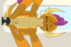 Size: 4392x2884 | Tagged: explicit, artist:aaron amethyst, anal insertion, balls, bathroom, bathtub, buttplug, dragon, foalcon, futa, futa smolder, g4, imported from derpibooru, insertion, intersex, nonbinary, nudity, penis, precum, sex toy, smolder, solo