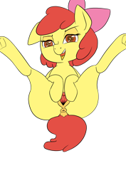 Size: 1000x1414 | Tagged: explicit, artist:happy harvey, apple bloom, anus, bedroom eyes, bow, butt, colored pupils, earth pony, female, filly, floppy ears, foal, foalcon, g4, hair bow, imported from derpibooru, nudity, on back, phone drawing, plot, pony, simple background, solo, solo female, spread legs, spread pussy, spreading, transparent background, vagina, vulva