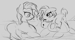 Size: 1210x642 | Tagged: explicit, artist:pestil, anus, black and white, coral currents, earth pony, female, filly, foal, foalcon, g4, grayscale, high tide (g4), imported from derpibooru, mare, monochrome, mother and child, mother and daughter, nudity, older, pony, prone, sketch, tortoise, vulva