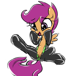 Size: 1000x1000 | Tagged: explicit, artist:pestil, scootaloo, anus, clothes, crotchboobs, delicious flat crotch, female, filly, foal, foalcon, g4, human vulva on pony, imported from derpibooru, nipples, nudity, pegasus, pony, presenting, simple background, sitting, sketch, spread legs, spreading, teats, uniform, vulva, washouts uniform, white background
