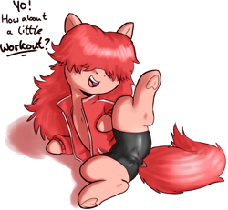 Size: 2021x1869 | Tagged: explicit, artist:crade, oc, oc:tracksuit, anatomically correct, anus, anus cameltoe, cameltoe, clothed ponies, clothes, compression shorts, covered eyes, dialogue, dock, earth pony, female, filly, foal, foalcon, freckles, imported from derpibooru, oc only, on side, open mouth, ponut, pony, poofy mane, raised leg, solo, solo female, spread legs, spreading, tracksuit, underhoof, vulva, vulva outline