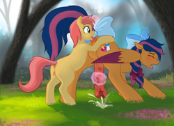 Size: 1800x1300 | Tagged: explicit, artist:lynxbrush, oc, oc:solar comet, analingus, analingus on male, anus, bow, cum, disguise, disguised changeling, eyelashes, female, femboy, filly, filly on stallion, foal, foalcon, imported from derpibooru, magic, magic aura, magical stimulation, magicjob, male, mutual masturbation, nudity, oral, pegasus, penis, pony, reverse foalcon, sex, stallion, straight, unicorn, vaginal secretions, vulva