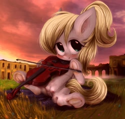Size: 1333x1265 | Tagged: explicit, artist:darkstylerz, oc, oc:luftkrieg, alternate style, blushing, commission, crotchboobs, cute, female, filly, foal, foalcon, frog (hoof), grass, hooves, imported from derpibooru, looking at you, musical instrument, nipples, nudity, oc only, overcast, pony, ponytail, rain, ruins, skin folds, solo, solo female, source needed, underhoof, useless source url, vagina, violin, wet, wet mane, wrinkles, ych result