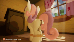 Size: 640x360 | Tagged: explicit, artist:plumage, apple bloom, scootaloo, sweetie belle, 3d, absurd file size, absurd gif size, alternate version, anatomically correct, animated, anus, bedroom eyes, blurry background, bondage, butt, clitoris, clubhouse, commission, cutie mark crusaders, dark genitals, depth of field, earth pony, female, female focus, females only, filly, foal, foalcon, g4, gif, hogtied, horn, imported from derpibooru, looking at each other, looking at you, looking back, looking back at you, loop, mane, nudity, pegasus, plot, ponut, pony, presenting, rope, rope bondage, sitting, smiling, solo focus, swaying hips, tail, teasing, tied up, tongue out, unicorn, unity, unity (game engine), vulva