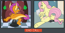 Size: 4600x2400 | Tagged: explicit, artist:aaron amethyst, fluttershy, butt, dildo, dildo sitting, dragon, duo, female, foalcon, g4, imported from derpibooru, insertion, mare, pegasus, plot, pony, sex toy, smolder, smolderriere, video call