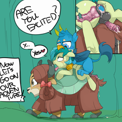 Size: 1950x1950 | Tagged: explicit, artist:baigak, 180 penis, anal, anal creampie, anal knotting, anal orgasm, balls, bisexual, bisexual sandwich, casual sex, colt, creampie, cum, dock, earth pony, female, foal, foalcon, g4, gallus, gay, griffon, griffon on pony action, hands free, imported from derpibooru, interspecies, knot, knotted penis, knotting, love train, male, nudity, oblivious, orgasm, penetration, penis, pony, sandbar, sex, ship:gallbar, ship:galyonabar, ship:yonabar, shipping, simultaneous orgasm, stealth sex, straight, tongue out, x-ray, yak, yona
