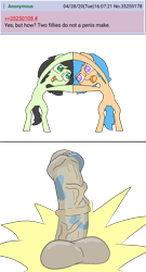 Size: 1076x2000 | Tagged: explicit, artist:happy harvey, oc, oc:filly anon, oc:little league, 4chan, cock transformation, colored pupils, earth pony, female, filly, foal, foalcon, fusion dance, genital transformation, holding hooves, implied lesbian, imported from derpibooru, looking at each other, merging, nudity, oc only, open mouth, penis, phone drawing, pony, simple background, standing, tongue out, transformation, transparent background, wat