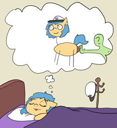 Size: 1000x1093 | Tagged: explicit, artist:happy harvey, oc, oc:anon, oc:little league, adult, anal insertion, bed, blanket, coat rack, dream, female, filly, foal, foalcon, football, hat, human, human on pony action, imported from derpibooru, insertion, interspecies, large insertion, oc only, phone drawing, pillow, pony, sleeping, sports, stick figure, wet dream