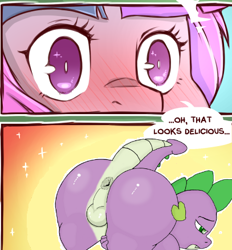 Size: 407x438 | Tagged: explicit, artist:cold-blooded-twilight, artist:eroborus, spike, twilight sparkle, anus, blushing, butt, dragon, dragon dick, dragonbutt, edit, female, foalcon, g4, imported from derpibooru, male, nudity, penis, ship:twispike, shipping, straight