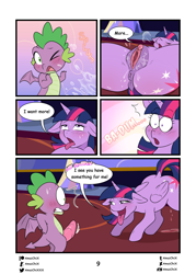 Size: 2598x3626 | Tagged: explicit, artist:amaichix, spike, twilight sparkle, comic:lust in a glass, alicorn, anus, blushing, clitoris, comic, cum, cumming, dialogue, dock, dragon, erection, female, floppy ears, foalcon, g4, high res, imported from derpibooru, male, nudity, open mouth, penis, pony, squirting, sweat, this will end in snu snu, tongue out, twilight's castle, vagina, vaginal secretions, vaginal secretions puddle, winged spike, wings