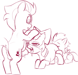 Size: 2125x2032 | Tagged: explicit, artist:crade, apple bloom, anus, apple bloom's bow, balls, blushing, bow, colt, colt on filly, cunnilingus, drool, earth pony, erection, eyes closed, eyes on the prize, female, filly, foal, foalcon, g4, group sex, hair bow, heart eyes, high res, horsecock, imported from derpibooru, male, monochrome, nudity, open mouth, oral, pegasus, penis, pony, rumble, sex, ship:rumbloom, ship:tenderbloom, shipping, straight, tender taps, threesome, tongue out, vaginal secretions, wingding eyes