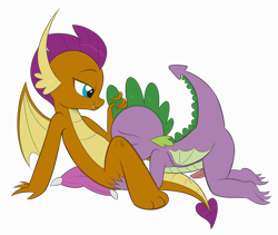 Size: 1413x1194 | Tagged: explicit, artist:kyrgyzpopstar, spike, age difference, bedroom eyes, cunnilingus, dragon, dragoness, duo, edit, erection, eyes closed, father knows beast, female, femdom, foalcon, g4, imported from derpibooru, male, my little pony: friendship is magic, nudity, oral, penis, pillow, precum, raised tail, sex, ship:spolder, shipping, show accurate, show accurate porn, simple background, smolder, straight, straight shota, tail, transparent background, winged spike, wings