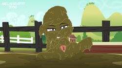Size: 8000x4491 | Tagged: explicit, artist:metalhead97, silver spoon, anus, clitoris, commission, covered in mud, earth pony, female, fetish, filly, foal, foalcon, g4, glasses, imported from derpibooru, looking at you, mud, nudity, pig pen, pony, show accurate, show accurate porn, solo, solo female, spread legs, spreading, vagina, vaginal secretions, wet and messy