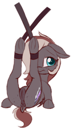 Size: 709x1258 | Tagged: explicit, artist:dusthiel, oc, oc:efflorescence, anus, bat pony, bat pony oc, bat wings, bdsm, bondage, butt, dock, female, filly, foal, foalcon, imported from derpibooru, legs in air, nudity, oc only, on back, plot, pony, restrained, simple background, solo, solo female, vulva, white background, wings