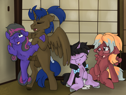 Size: 2000x1500 | Tagged: explicit, artist:euspuche, oc, oc:arc comet, oc:astra nova, oc:lightning bolt, oc:polar wind, aftersex, age difference, alicorn, anus, big dom small sub, clitoris, creampie, cum, earth pony, eyes closed, father and child, father and daughter, female, filly, foal, foalcon, from behind, fucked sideways, glasses, imported from derpibooru, incest, looking up, male, masturbation, nudity, oc only, one after another, pegasus, penetration, pony, sex, siblings, sideways, sisters, soft color, stallion, stallion on filly, straight, unicorn, vagina, vaginal, vaginal orgasm, vulva