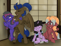 Size: 2000x1500 | Tagged: explicit, artist:euspuche, oc, oc:arc comet, oc:astra nova, oc:lightning bolt, oc:polar wind, aftersex, age difference, alicorn, animated, anus, big dom small sub, clitoris, creampie, cum, earth pony, eyes closed, father and child, father and daughter, female, filly, foal, foalcon, frame by frame, fucked sideways, gif, glasses, imported from derpibooru, incest, looking up, male, masturbation, multiple orgasms, nudity, oc only, one after another, pegasus, penetration, pony, sex, siblings, sideways, sisters, stallion, stallion on filly, straight, unicorn, vagina, vaginal, vulva
