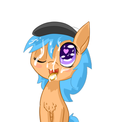 Size: 1000x1008 | Tagged: explicit, artist:happy harvey, oc, oc:little league, blushing, bukkake, chest fluff, colored pupils, cum, cum in mouth, cum on hair, earth pony, facial, female, filly, foal, foalcon, hat, heart eyes, imported from derpibooru, oc only, one eye closed, open mouth, phone drawing, pony, simple background, solo, solo female, tongue out, transparent background, wingding eyes, wink