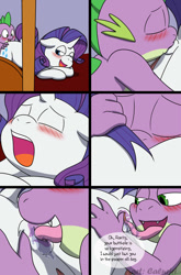Size: 844x1280 | Tagged: explicit, artist:caluriri, rarity, spike, age difference, analingus, analingus on female, anus, blushing, comic, dragon, female, foalcon, g4, hentai quotes, imported from derpibooru, kiss mark, lipstick, lipstick on anus, male, male on female analingus, nudity, oral, penetration, pony, saliva on anus, sex, ship:sparity, shipping, straight, tail, tail pull, unicorn