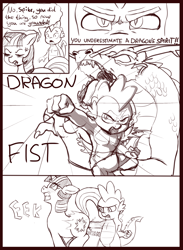 Size: 1489x2038 | Tagged: explicit, artist:crade, spike, twilight sparkle, accidental sex, armpits, comic, cross-popping veins, dragon, dragon ball, dragon ball z, female, fisting, foalcon, g4, gritted teeth, imported from derpibooru, male, mare, monochrome, pony, sex, unicorn, unicorn twilight, vaginal fisting