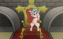 Size: 3360x2100 | Tagged: explicit, artist:faeth, anus, bow, cozy glow, crotchboobs, female, filly, foal, foalcon, freckles, g4, genitals, hair bow, high res, imported from derpibooru, looking at you, nipples, nudity, pony, sitting, solo, solo female, throne, vulva