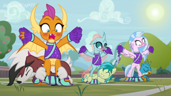 Size: 8000x4500 | Tagged: explicit, artist:metalhead97, alternate version, arms wide open, assisted exposure, blushing, buckball, castle, changedling, changeling, cheerleader, cheerleader ocellus, cheerleader silverstream, cheerleader smolder, closed mouth, clothes, commission, dragon, embarrassed, embarrassed underwear exposure, exhibitionism, exposed, exposing, eyes closed, female, field, foalcon, g4, gallus, griffon, hippogriff, humiliation, imported from derpibooru, looking down, lycanroc, male, midnight lycanroc, mountain, nudity, ocellus, open mouth, outdoors, outfit, pantsing, perspective, pokémon, pom pom, pony, public, public humiliation, public nudity, purple underwear, raised arms, sandbar, school, ship:gallstream, ship:ocelbar, shipping, show accurate, show accurate porn, silverstream, skirt, skirt pull, skirt pulled down, smiling, smolder, smolycanroc, spread legs, spread wings, spreading, straight, sun, surprised, underass, underwear, uniform, vulva, we don't normally wear clothes, wings