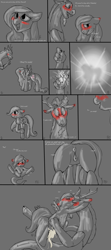 Size: 2000x4500 | Tagged: explicit, artist:ponykittenboi, fluttershy, abdominal bulge, age regression, ageplay, bulging, chaos magic, comic, crotchboobs, cum inflation, cute, discord, draconequus, female, foalcon, g4, grayscale, imported from derpibooru, inflation, love, male, monochrome, nipples, nudity, pegasus, pony, pony on draconequus action, ship:discoshy, shipping, size difference, straight, transformation, wip