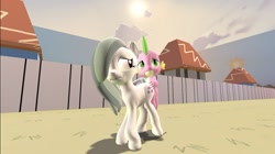 Size: 1024x575 | Tagged: questionable, artist:undeadponysoldier, spike, 3d, ambiguous penetration, dragon, earth pony, female, foalcon, g4, gmod, imported from derpibooru, interspecies, male, marble pie, mare, penetration, pony, sex, ship:marblespike, shipping, shy, shy sex, softcore, straight