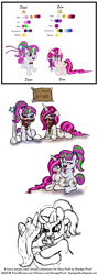 Size: 1500x4213 | Tagged: questionable, artist:smudge proof, oc, oc:zew, oc:zippi, blushing, bound together, collar, commission, drool, drool string, female, filly, foal, foalcon, gag, heart eyes, hug, implied blowjob, implied oral, implied sex, imported from derpibooru, lesbian, linked collars, oc only, oc x oc, open mouth, prostitution, reference sheet, ring gag, shipping, sign, sketch, slave stream, tongue out, underhoof, wingding eyes