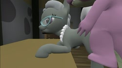 Size: 1024x575 | Tagged: questionable, artist:undeadponysoldier, silver spoon, spike, 3d, anal, bedroom eyes, doggy style, dragon, dragon on filly, dragon on filly action, dragon on pony action, earth pony, female, filly, foal, foalcon, from behind, g4, glasses, imported from derpibooru, interspecies, jewelry, looking at each other, male, necklace, pearl necklace, penetration, pony, sex, ship:silverspike, shipping, softcore, straight