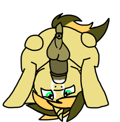 Size: 1486x1518 | Tagged: explicit, oc, oc:golden ray, anonymous artist, anus, autofellatio, balls, blowjob, colored, cum, cum in mouth, cum in own mouth, flat colors, foalcon, horsecock, imported from derpibooru, male, masturbation, nudity, oc only, oral, penis, pony, simple background, soft color, solo, solo male, transparent background