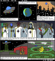 Size: 900x997 | Tagged: questionable, artist:zmeya, comic:the abduction, alien, alien abduction, ambiguous gender, comic, crotchboobs, cyclops, earth, earth pony, female, fluffy pony, fluffy pony foal, flying saucer, foal, foalcon, human, imported from derpibooru, male, mare, nipples, nudity, space, spaceship, tractor beam, weirdbox