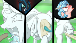 Size: 3500x2000 | Tagged: explicit, artist:maximussolini, queen chrysalis, ahegao, angry, anus, blushing, bugbutt, butt, changeling, changeling queen, chrysalass, cozy glow, cozy glutes, cross-popping veins, crotchboobs, female, filly, foal, foalcon, g4, gritted teeth, high res, imported from derpibooru, legion of doom statue, my little pony: friendship is magic, nipples, no exceptions, nudity, offscreen character, open mouth, pegasus, petrification, plot, polishing, ponut, pony, statue, the ending of the end, tongue out, vulva, washing, we are going to hell