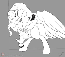 Size: 1200x1067 | Tagged: explicit, artist:miniferu, silver spoon, crotchboobs, earth pony, foalcon, french kiss, g4, grayscale, imported from derpibooru, kissing, monochrome, nipple chain, nipple piercing, nipples, nudity, pegasus, penetration, penis, piercing, pony, sex, teat piercing